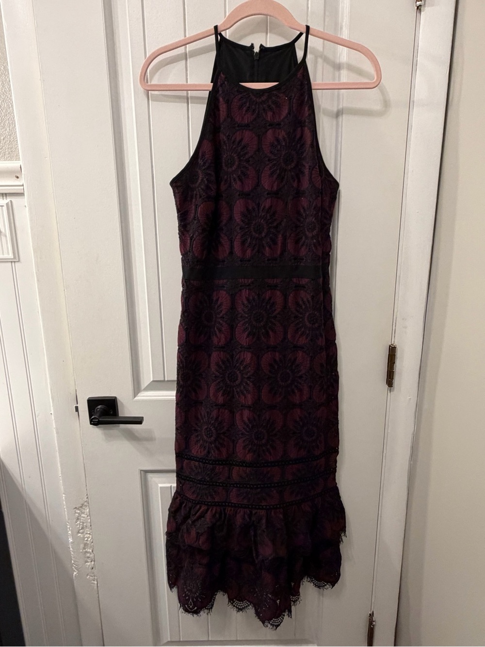 Banana Republic Burgundy and Black Lace Midi Dress